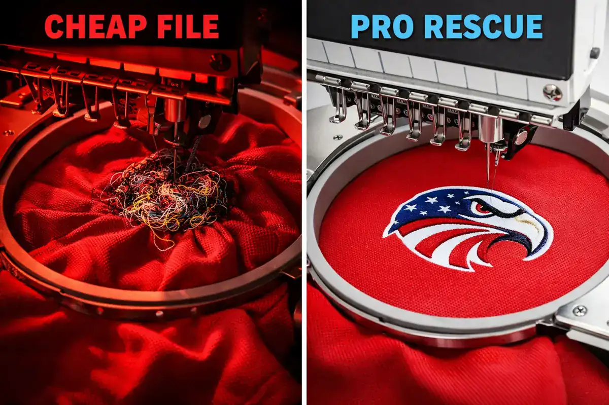 Before and after we fix bad embroidery file disasters