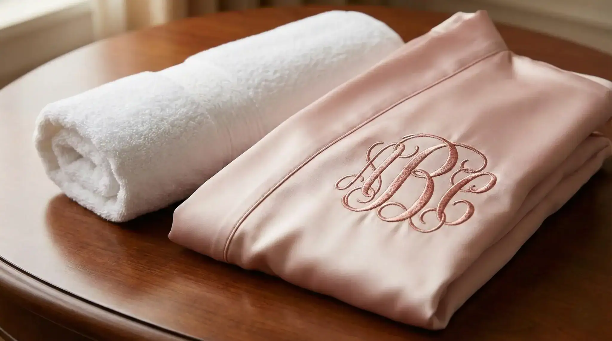 High-end embroidered towel showing premium custom monogram digitizing